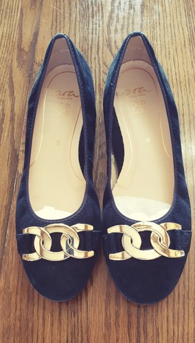 Ara ladies black suede ballet - ladies,